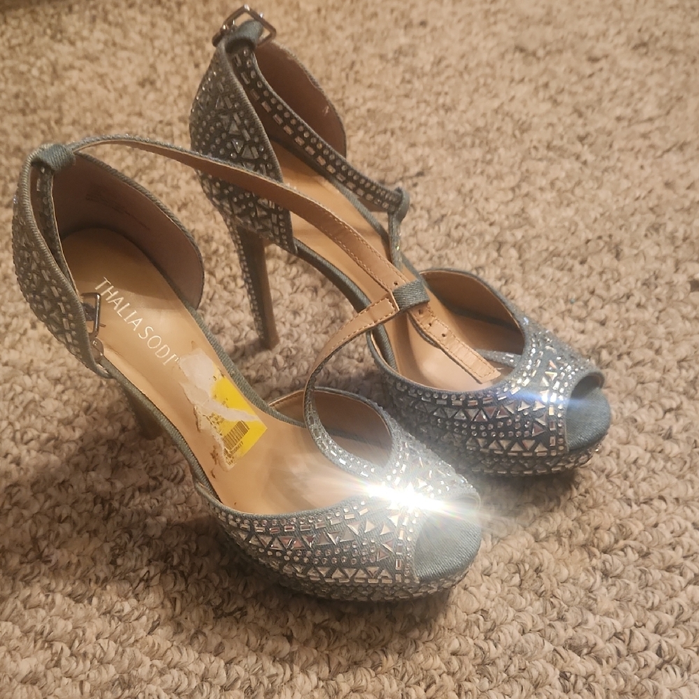 Thalia Sodi Denim Glittering Crystal Heels